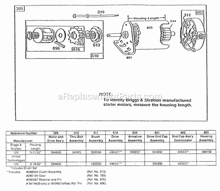 Electric Starter And Chart Diagram and Parts List for 193702-0326-01  Briggs and Stratton Engine